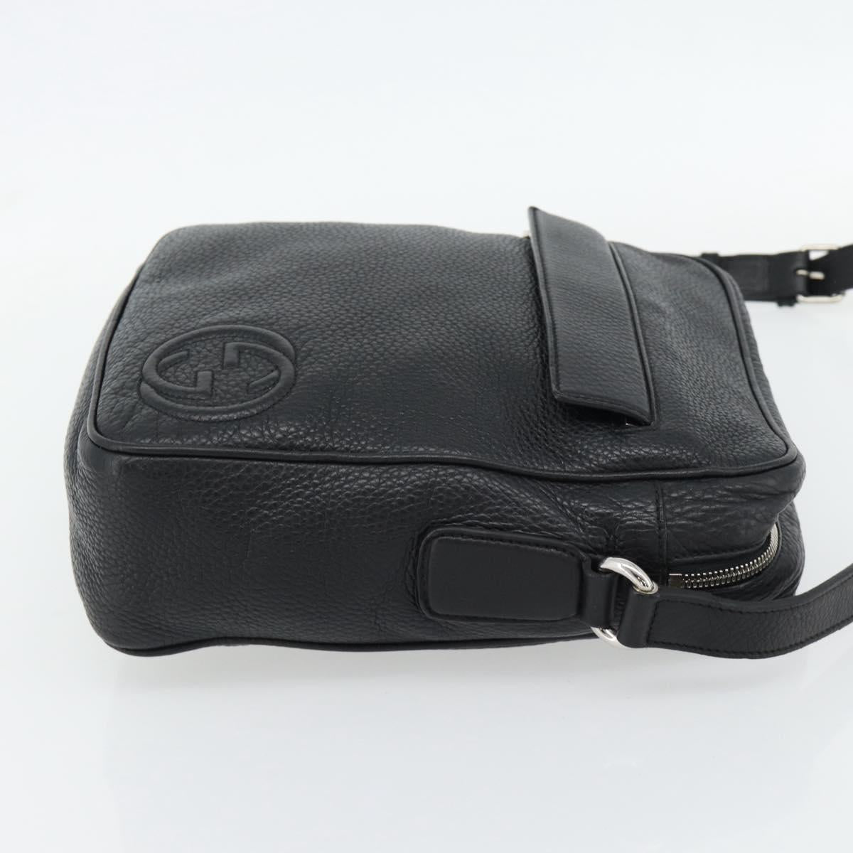 GUCCI Interlocking Shoulder Bag Leather Black Silver 337084 Auth ka4361A