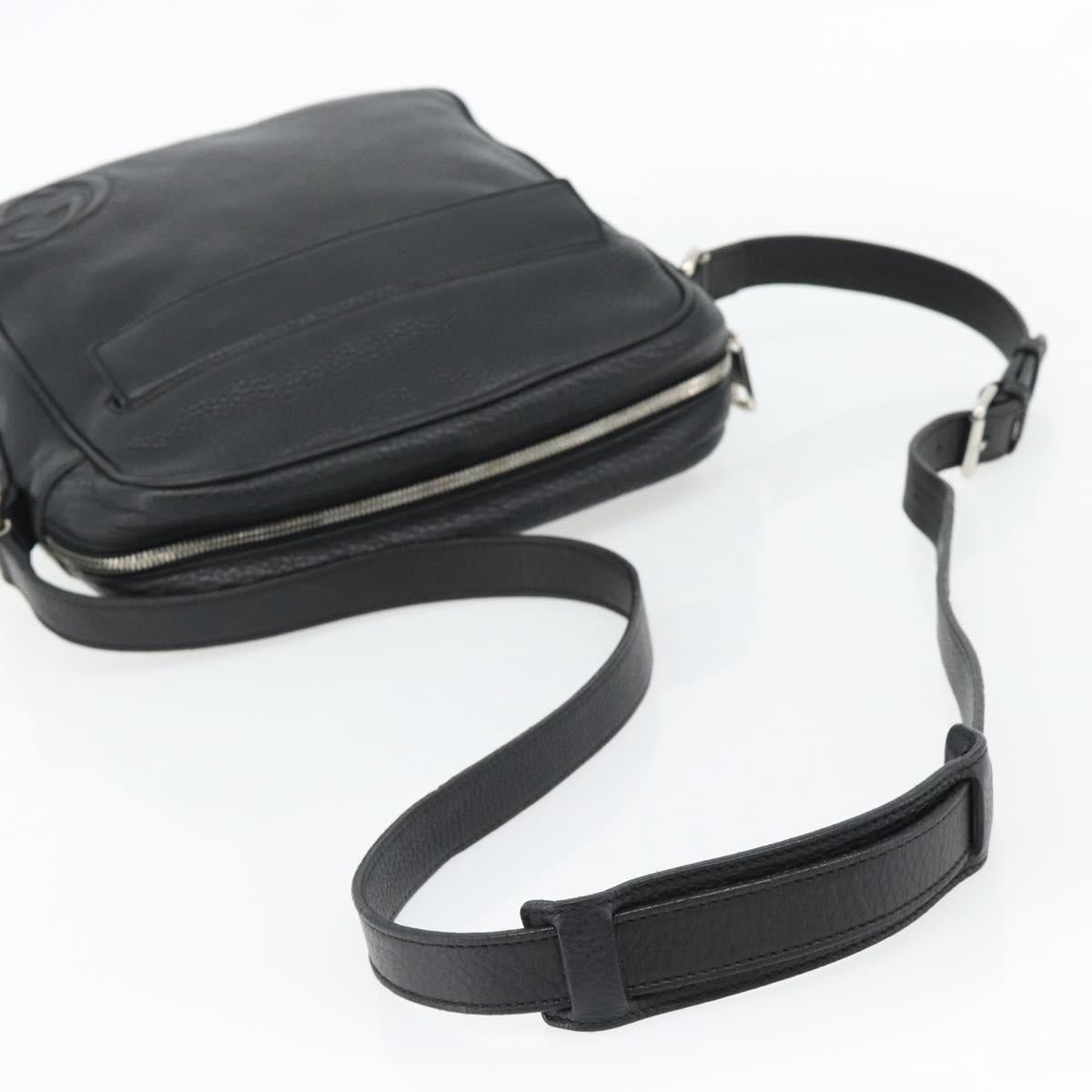 GUCCI Interlocking Shoulder Bag Leather Black Silver 337084 Auth ka4361A