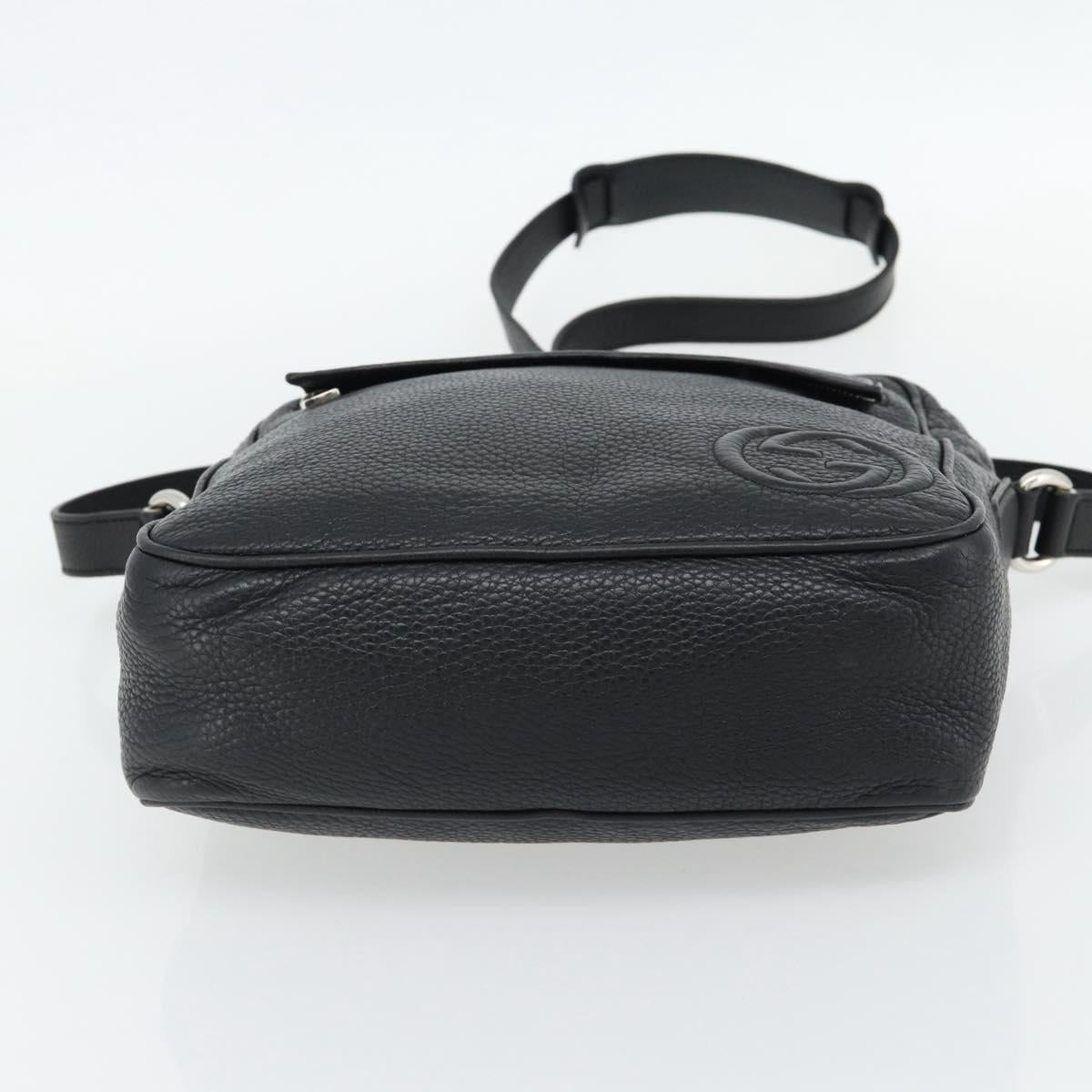 GUCCI Interlocking Shoulder Bag Leather Black Silver 337084 Auth ka4361A