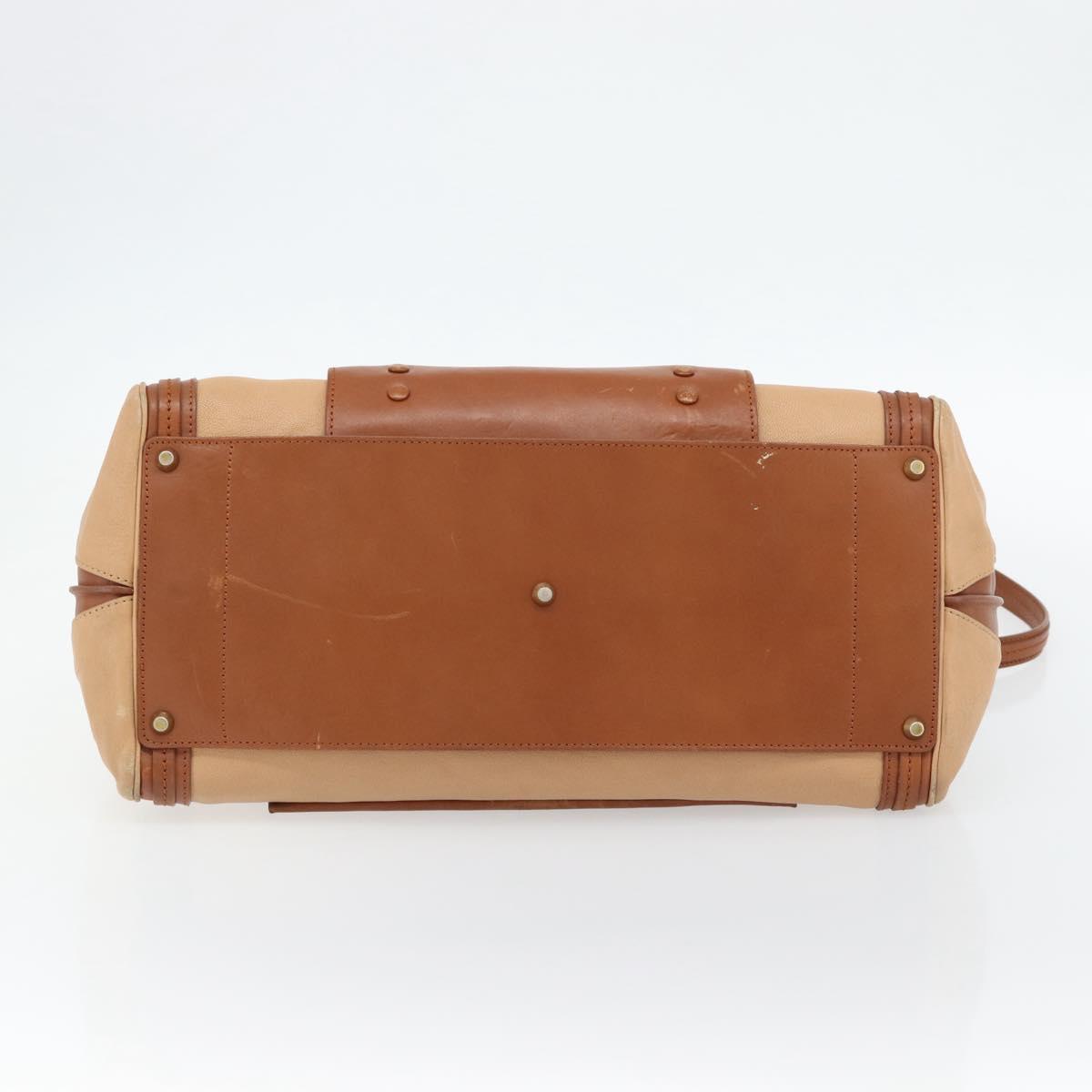 Chloe Alice Hand Bag Leather 2way Brown Gold beige Auth ka4362