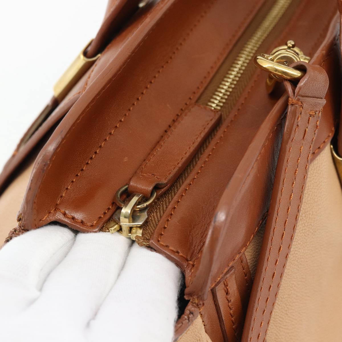 Chloe Alice Hand Bag Leather 2way Brown Gold beige Auth ka4362