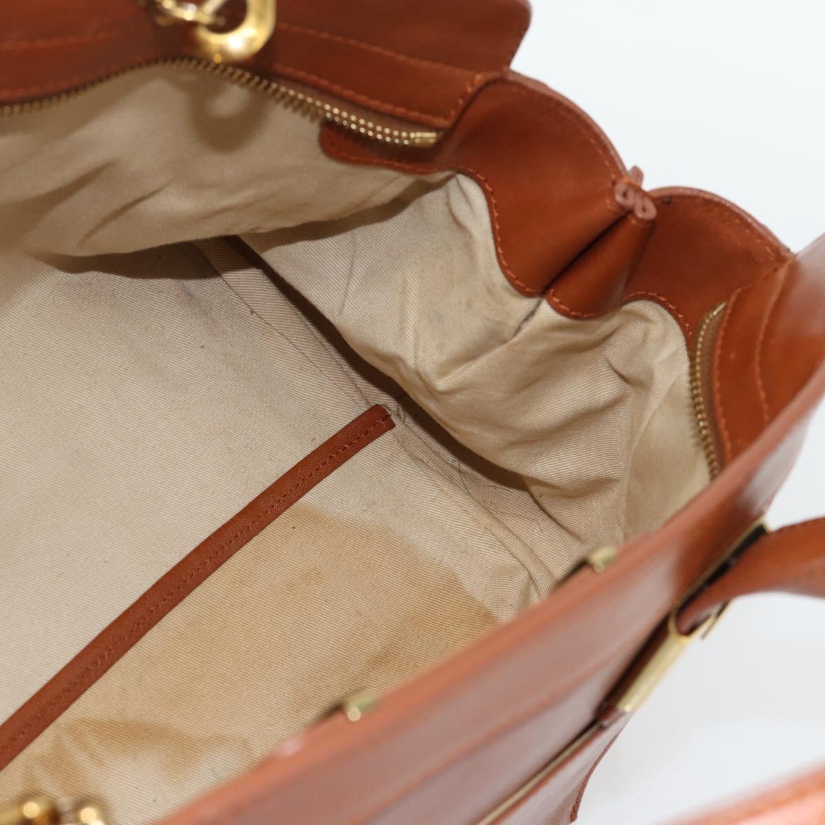 Chloe Alice Hand Bag Leather 2way Brown Gold beige Auth ka4362
