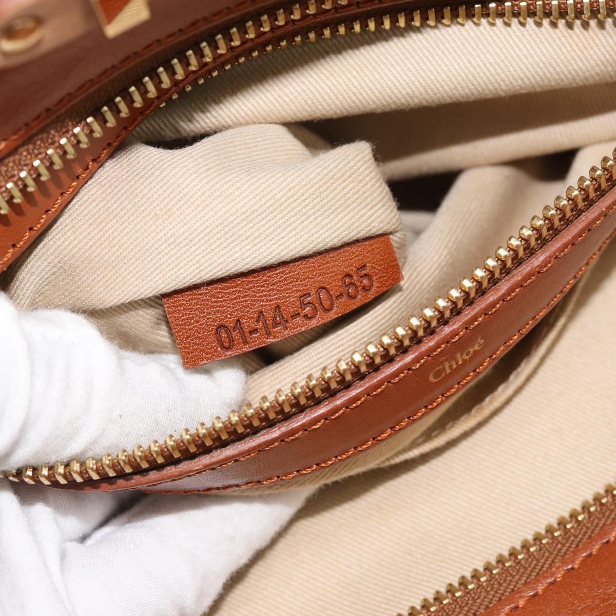 Chloe Alice Hand Bag Leather 2way Brown Gold beige Auth ka4362
