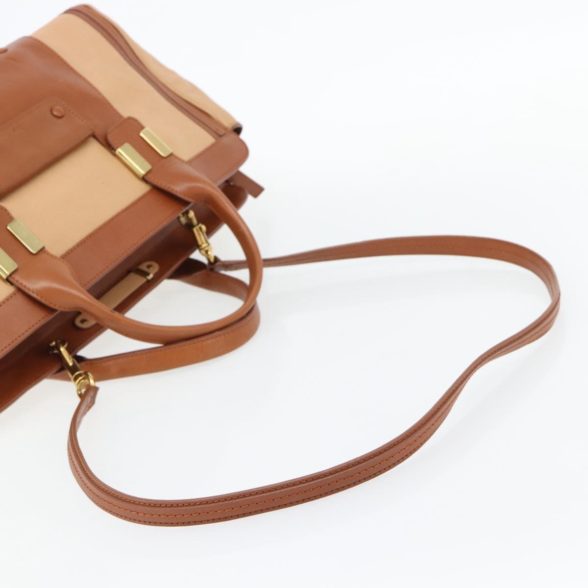 Chloe Alice Hand Bag Leather 2way Brown Gold beige Auth ka4362