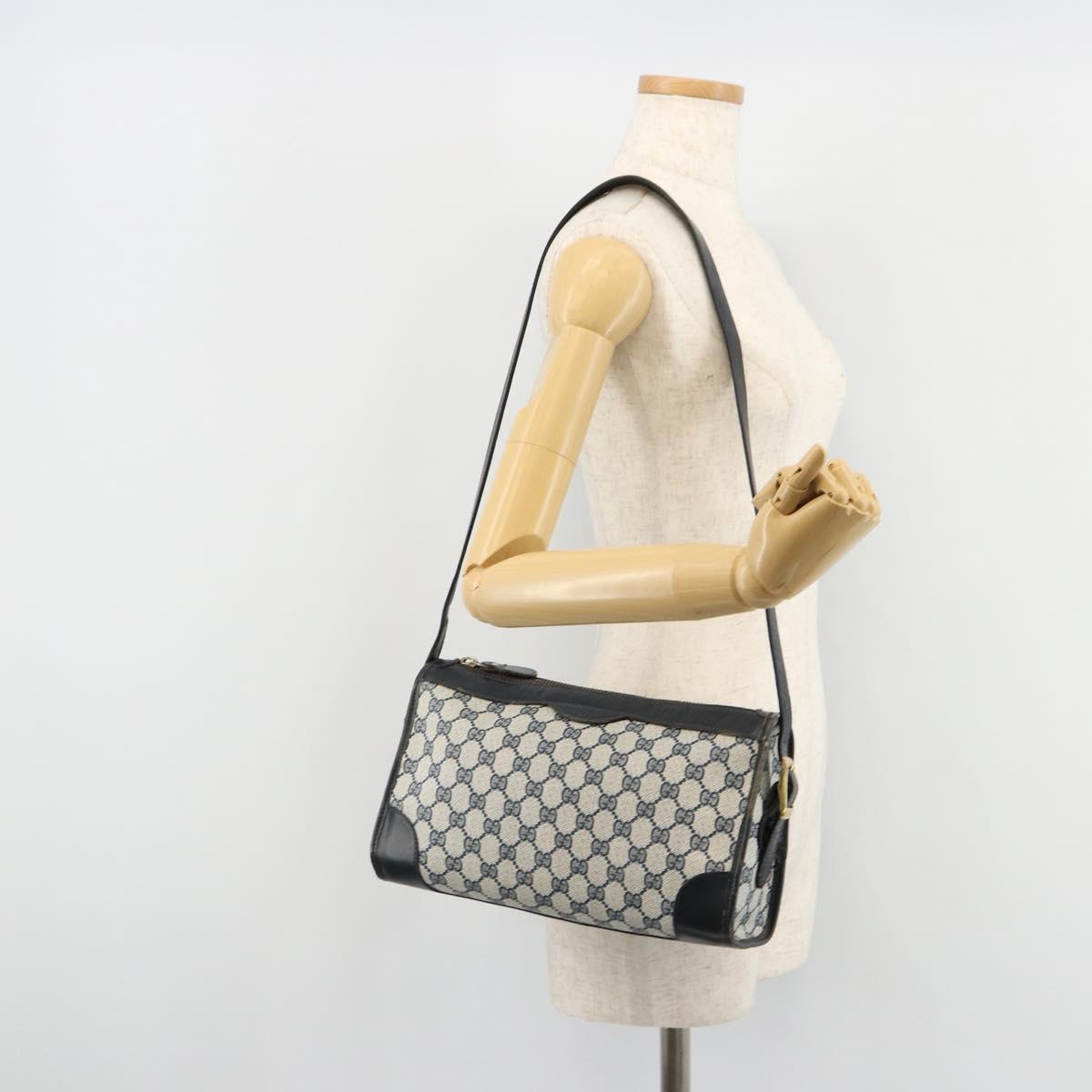 GUCCI GG Supreme Shoulder Bag PVC Navy Gold Auth ka4364