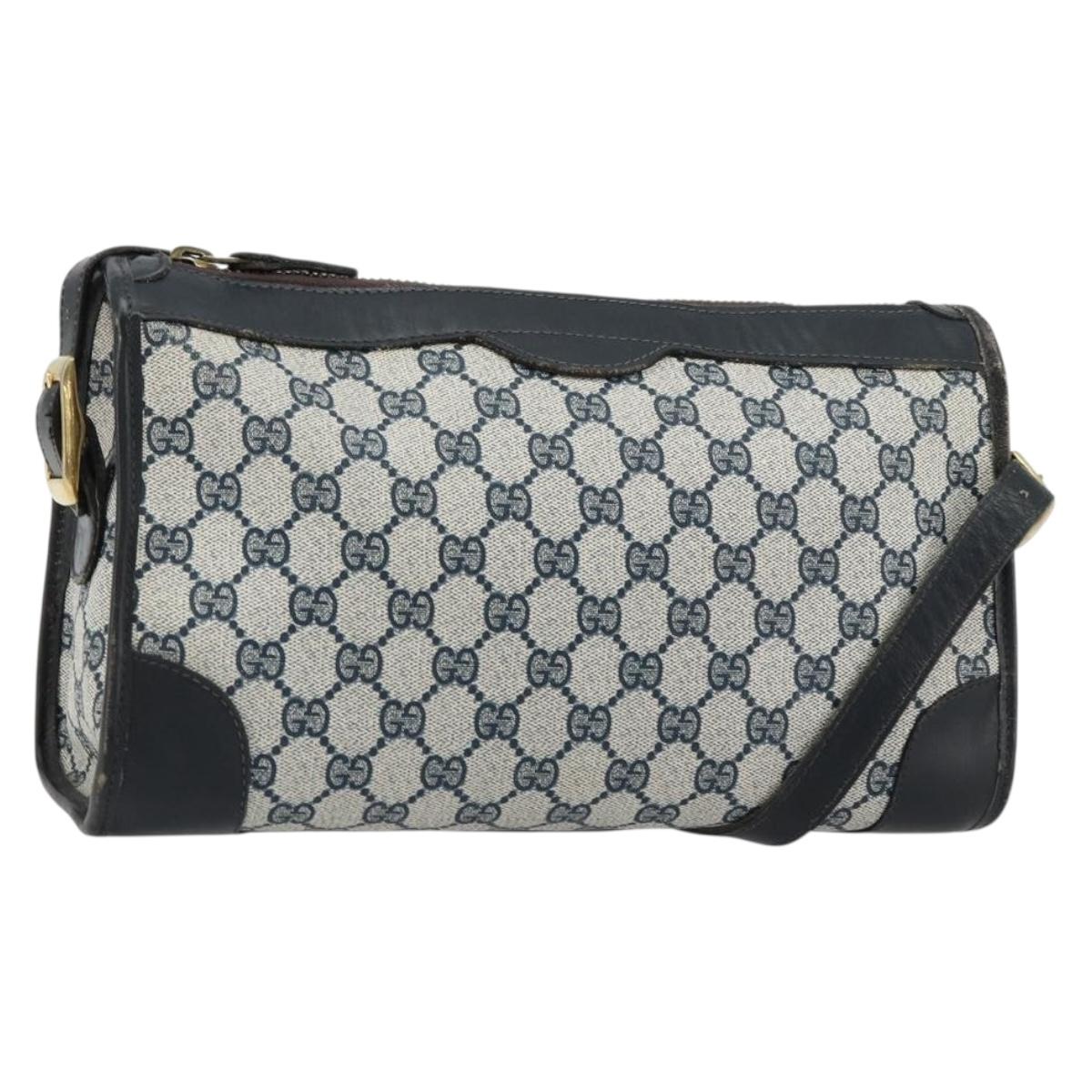 GUCCI GG Supreme Shoulder Bag PVC Navy Gold Auth ka4364