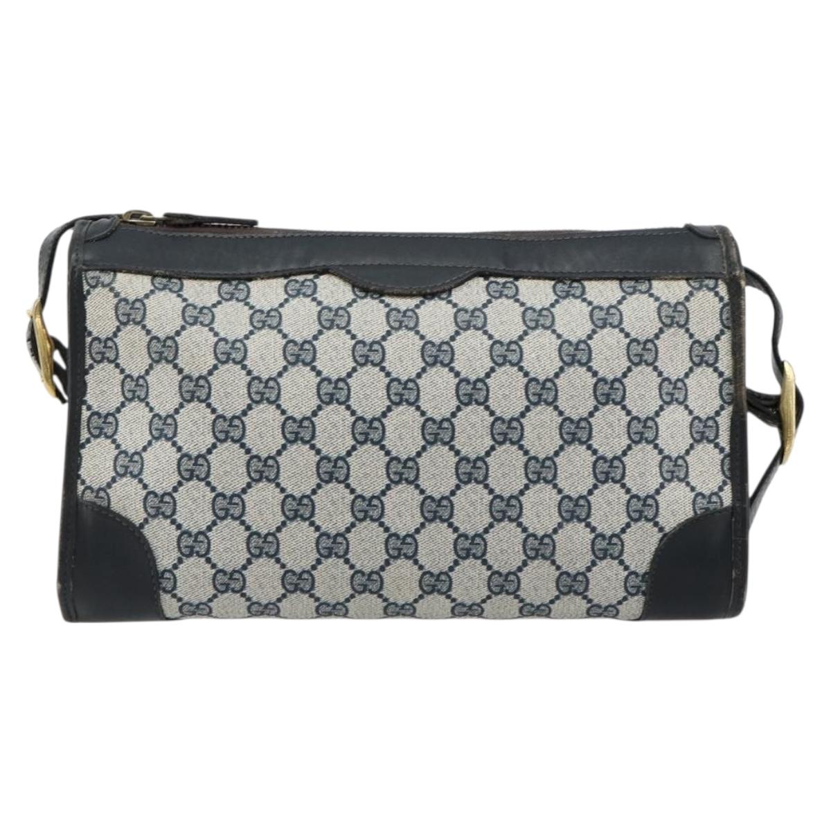 GUCCI GG Supreme Shoulder Bag PVC Navy Gold Auth ka4364