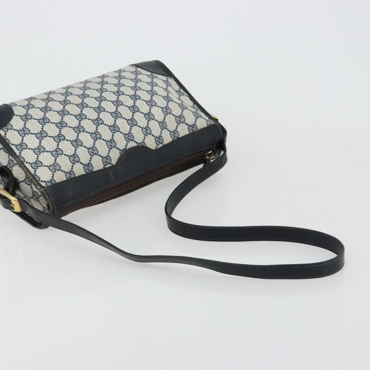 GUCCI GG Supreme Shoulder Bag PVC Navy Gold Auth ka4364