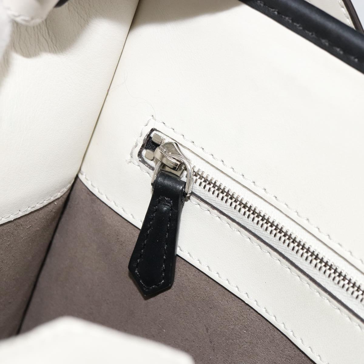 FENDI Runaway Hand Bag Leather 2way White Silver black Auth ka4365A