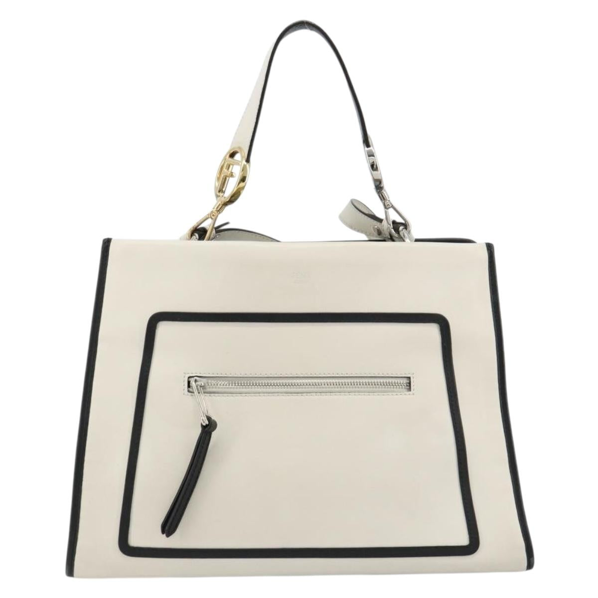 FENDI Runaway Hand Bag Leather 2way White Silver black Auth ka4365A