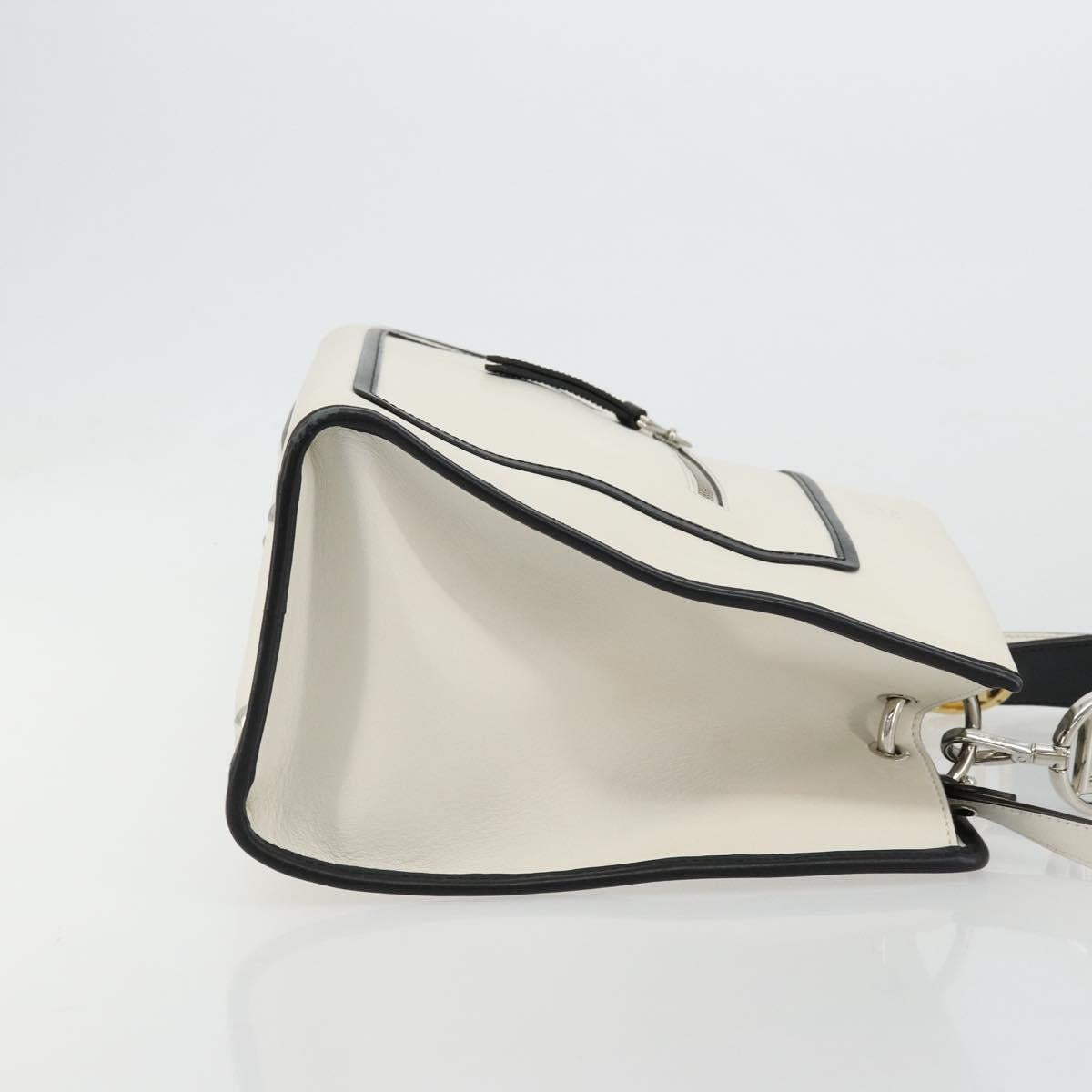 FENDI Runaway Hand Bag Leather 2way White Silver black Auth ka4365A