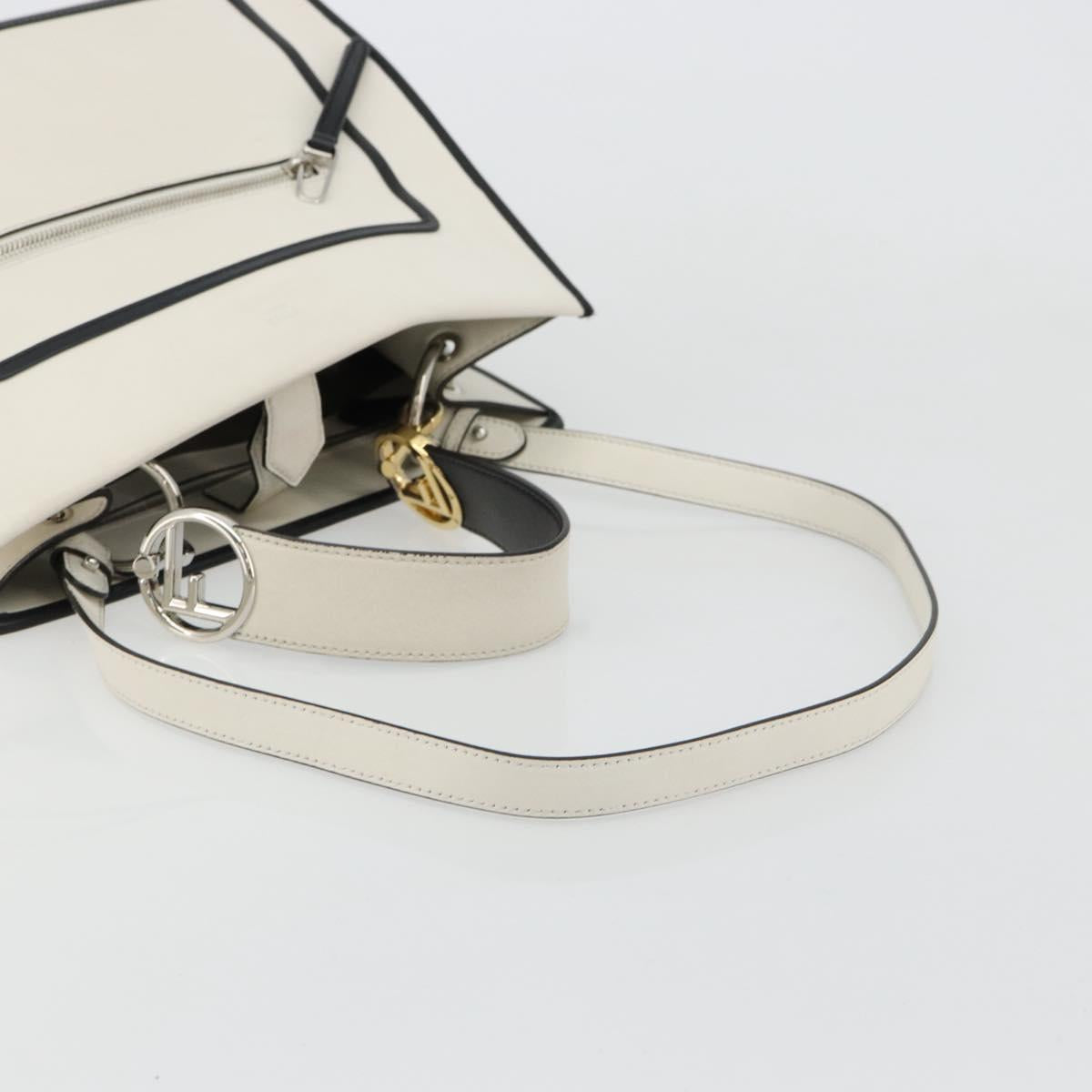 FENDI Runaway Hand Bag Leather 2way White Silver black Auth ka4365A