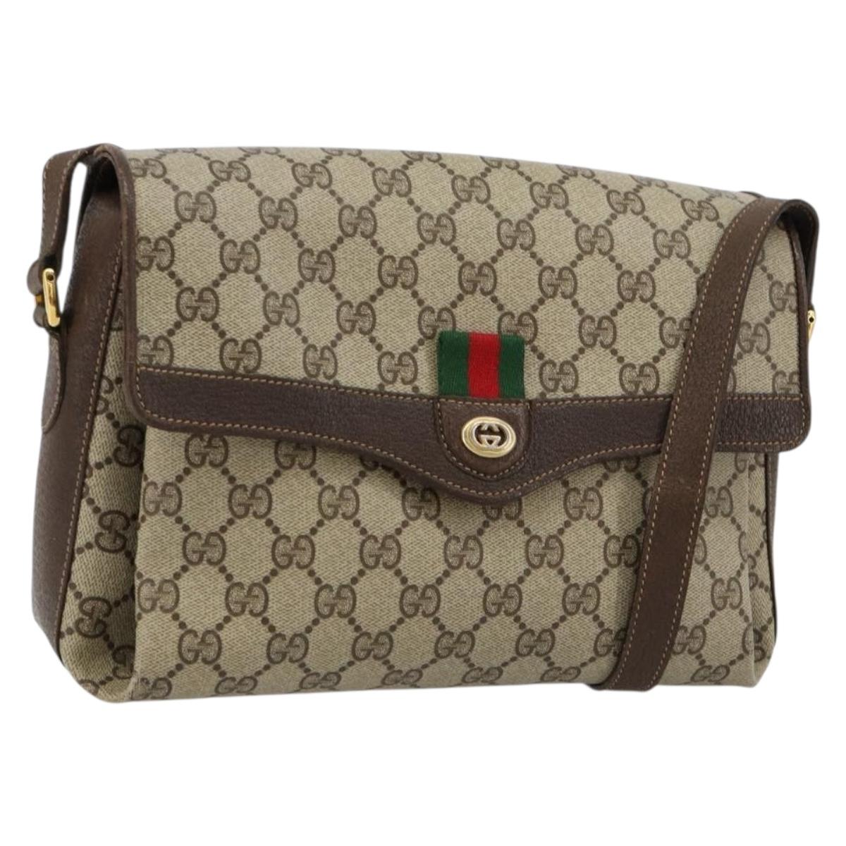 GUCCI GG Supreme Web Sherry Line Bag PVC Beige Gold 904 02 084 Auth ka4366