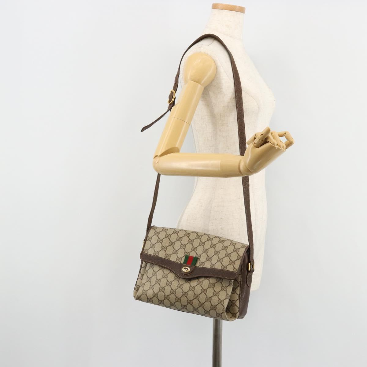 GUCCI GG Supreme Web Sherry Line Bag PVC Beige Gold 904 02 084 Auth ka4366