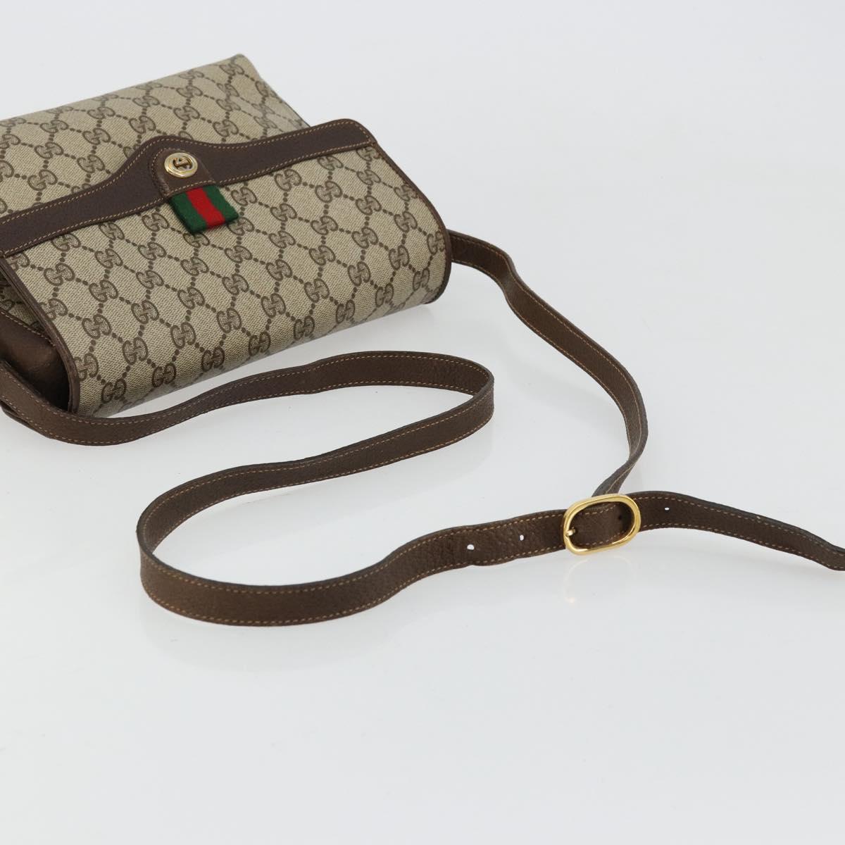 GUCCI GG Supreme Web Sherry Line Bag PVC Beige Gold 904 02 084 Auth ka4366