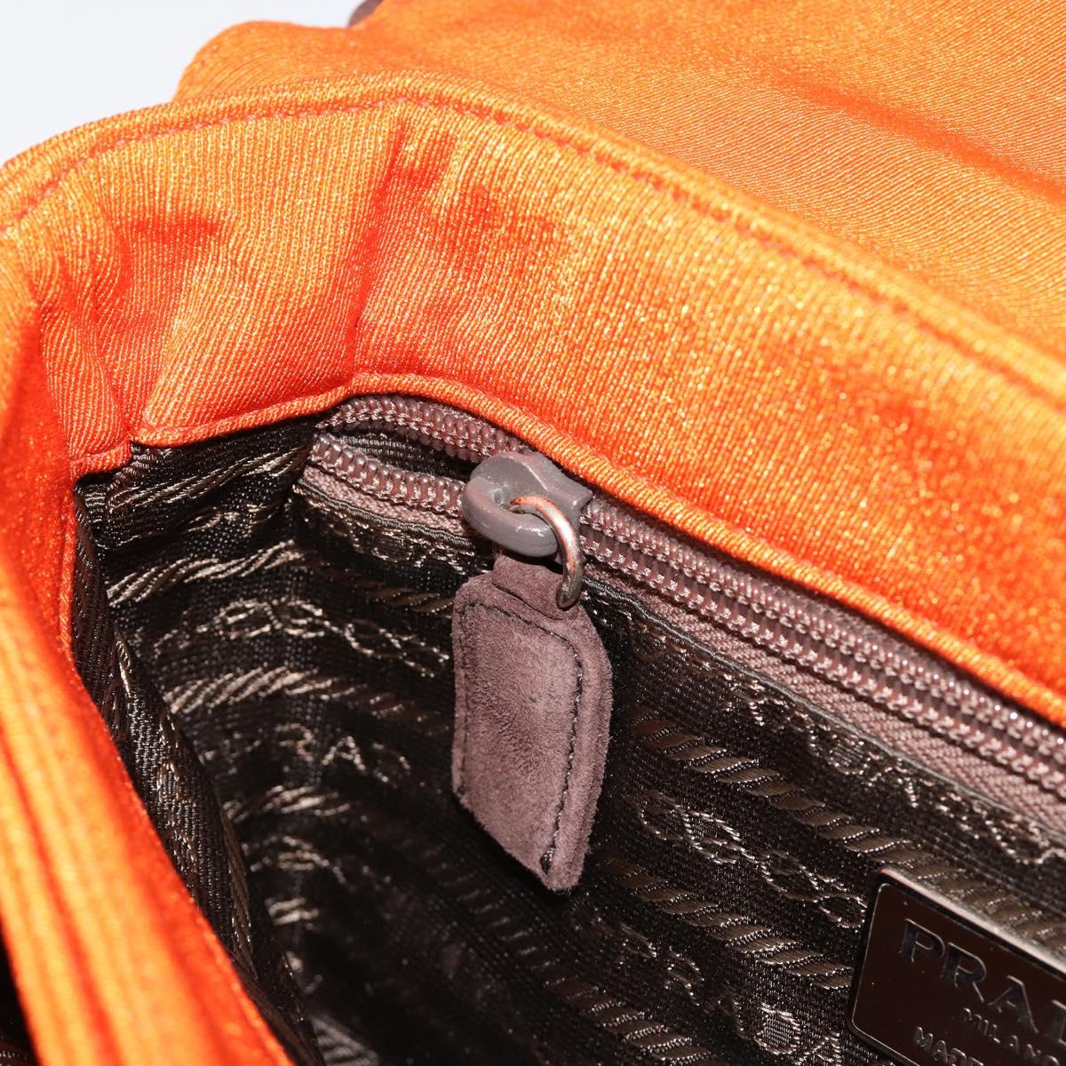 PRADA Shoulder Bag Cotton Orange Silver Auth ka4368A