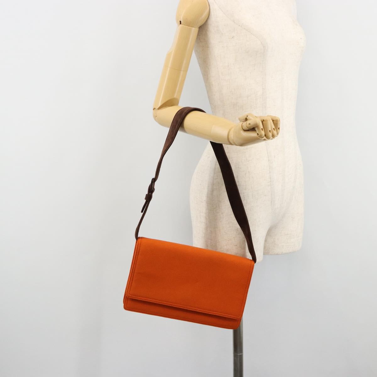 PRADA Shoulder Bag Cotton Orange Silver Auth ka4368A