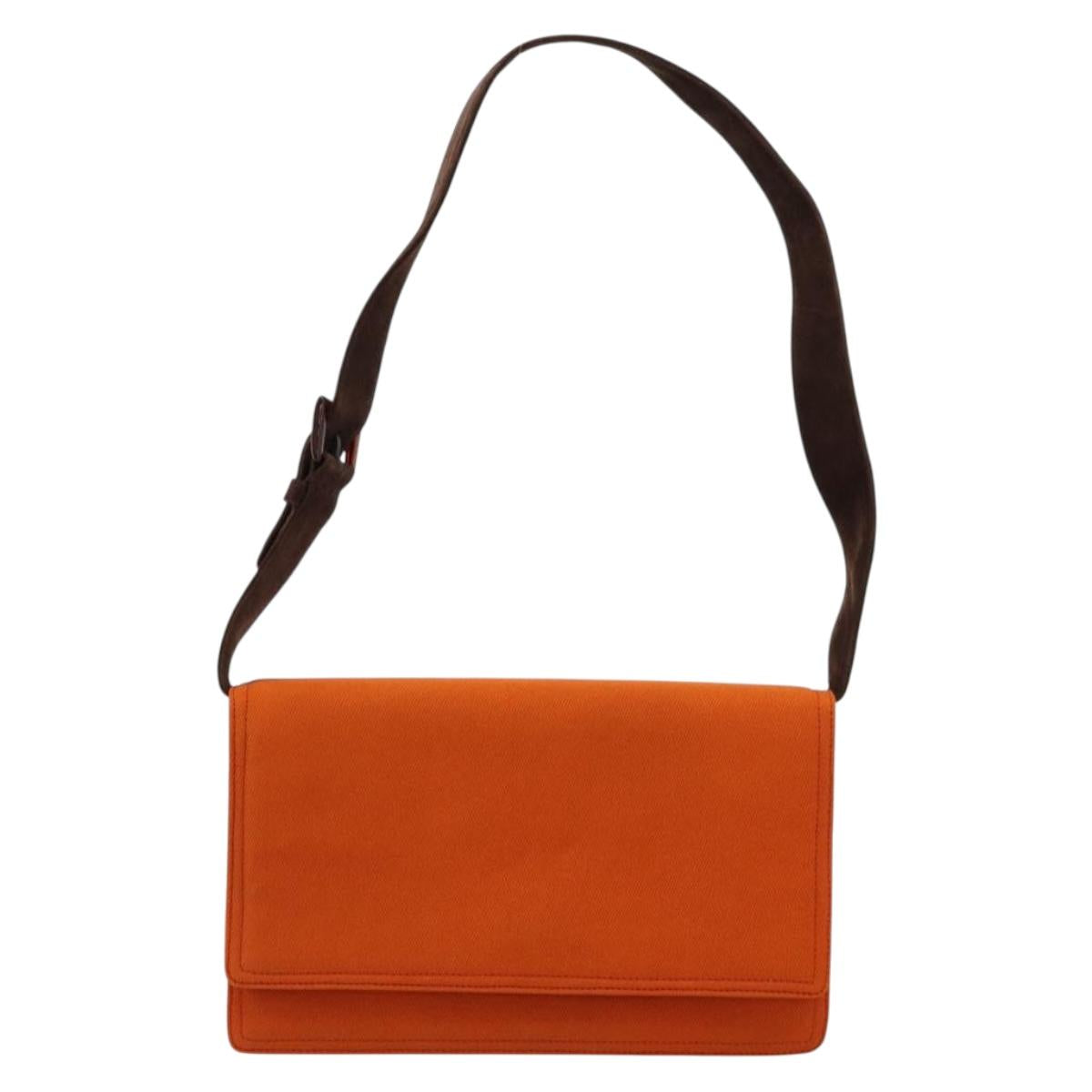 PRADA Shoulder Bag Cotton Orange Silver Auth ka4368A