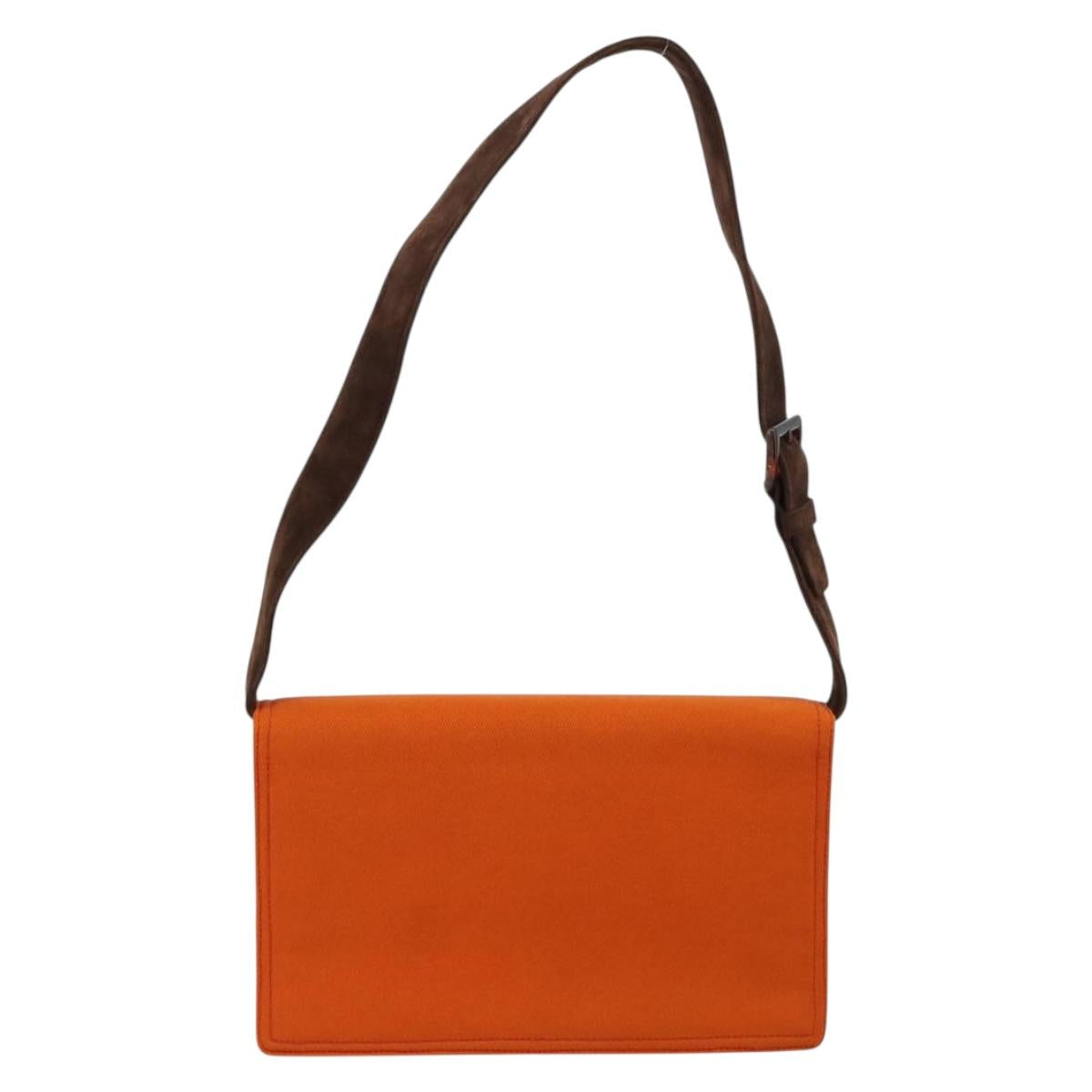 PRADA Shoulder Bag Cotton Orange Silver Auth ka4368A