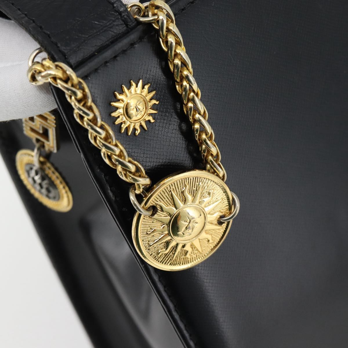 Gianni Versace Shoulder Bag Leather Black Gold Auth ka4376A