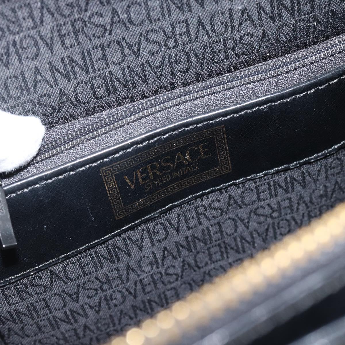 Gianni Versace Shoulder Bag Leather Black Gold Auth ka4376A
