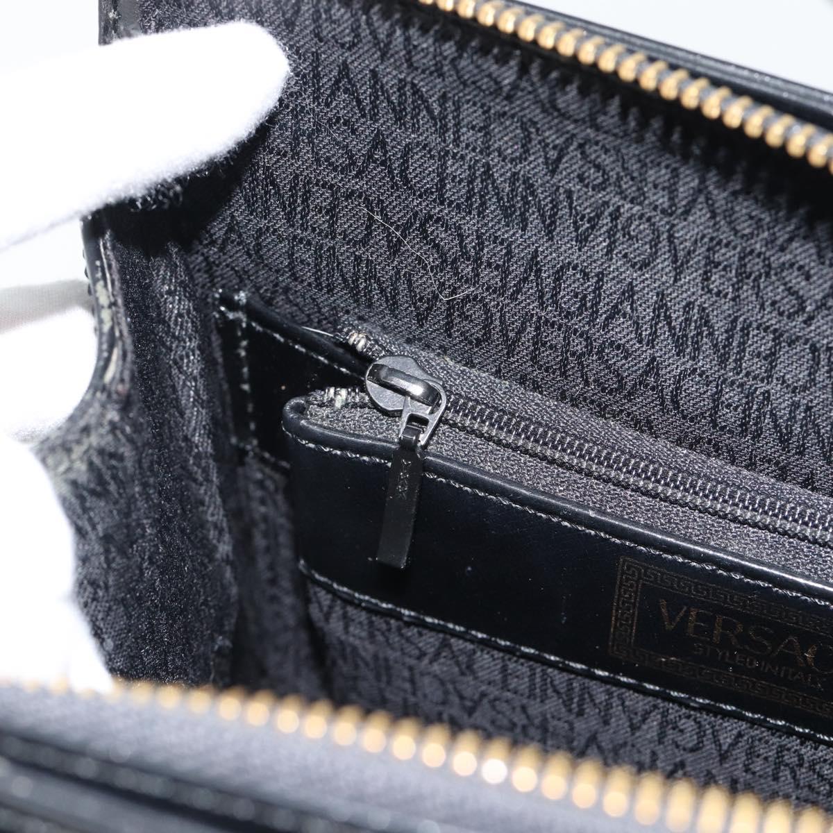 Gianni Versace Shoulder Bag Leather Black Gold Auth ka4376A