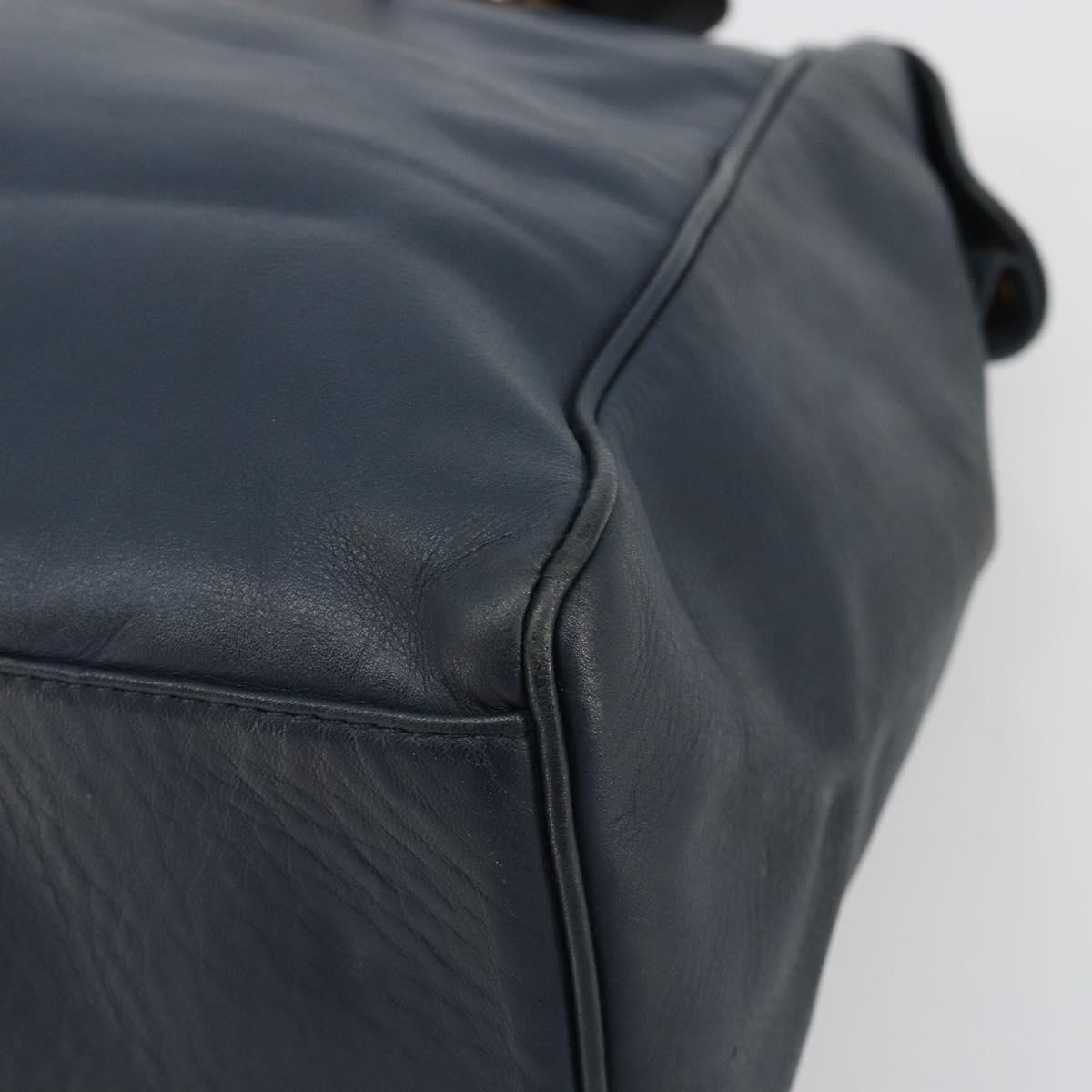 Christian Dior Hand Bag Leather Navy Gold Auth ka4387A