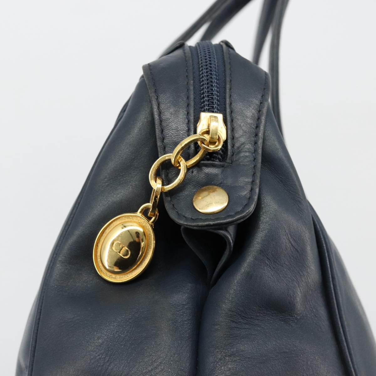 Christian Dior Hand Bag Leather Navy Gold Auth ka4387A