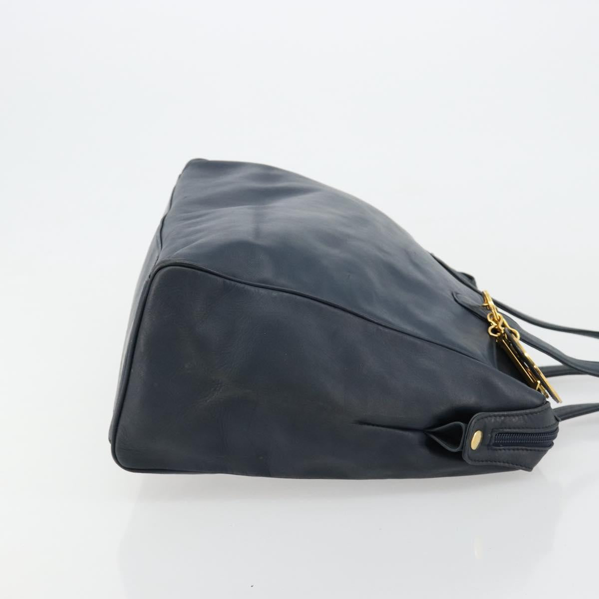 Christian Dior Hand Bag Leather Navy Gold Auth ka4387A