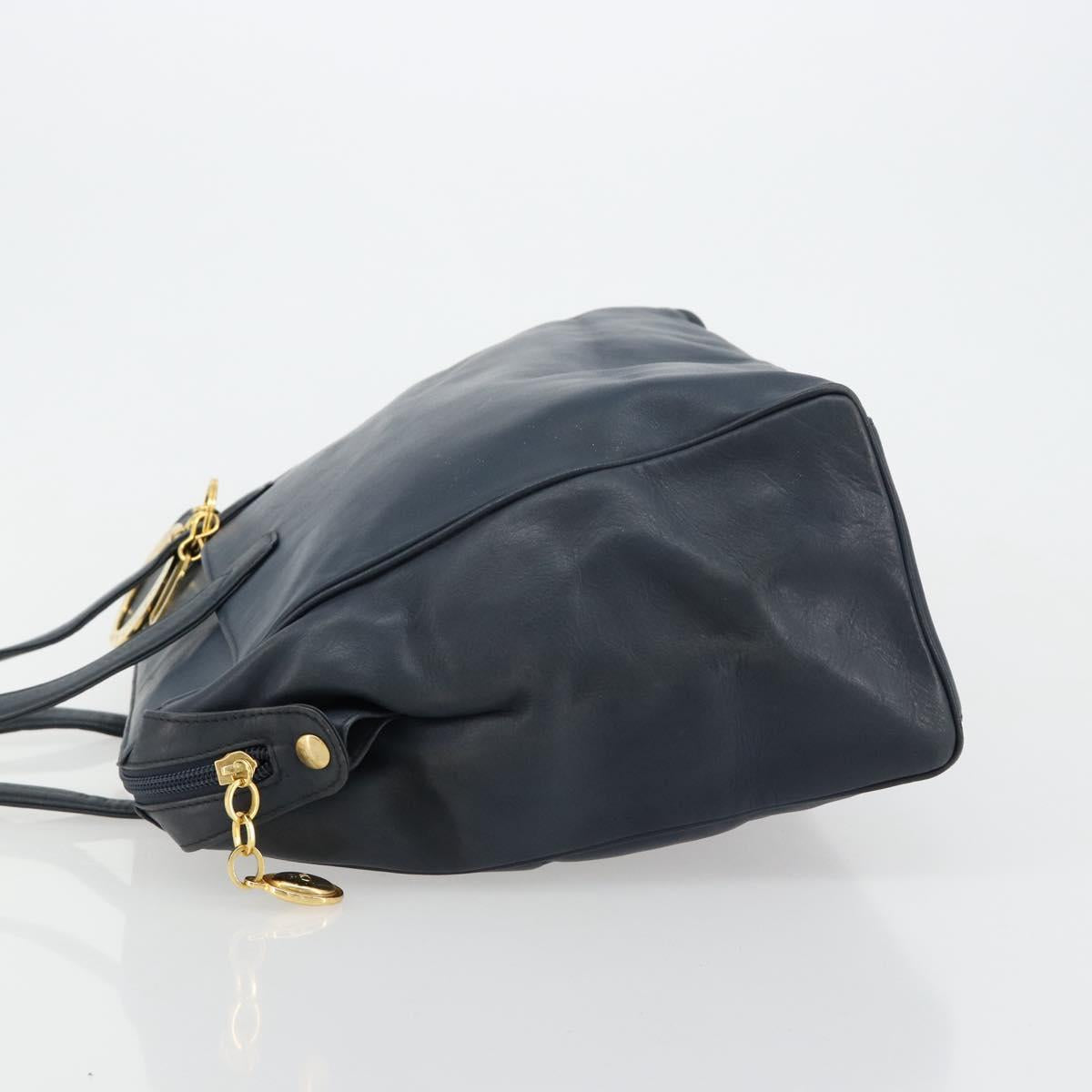Christian Dior Hand Bag Leather Navy Gold Auth ka4387A