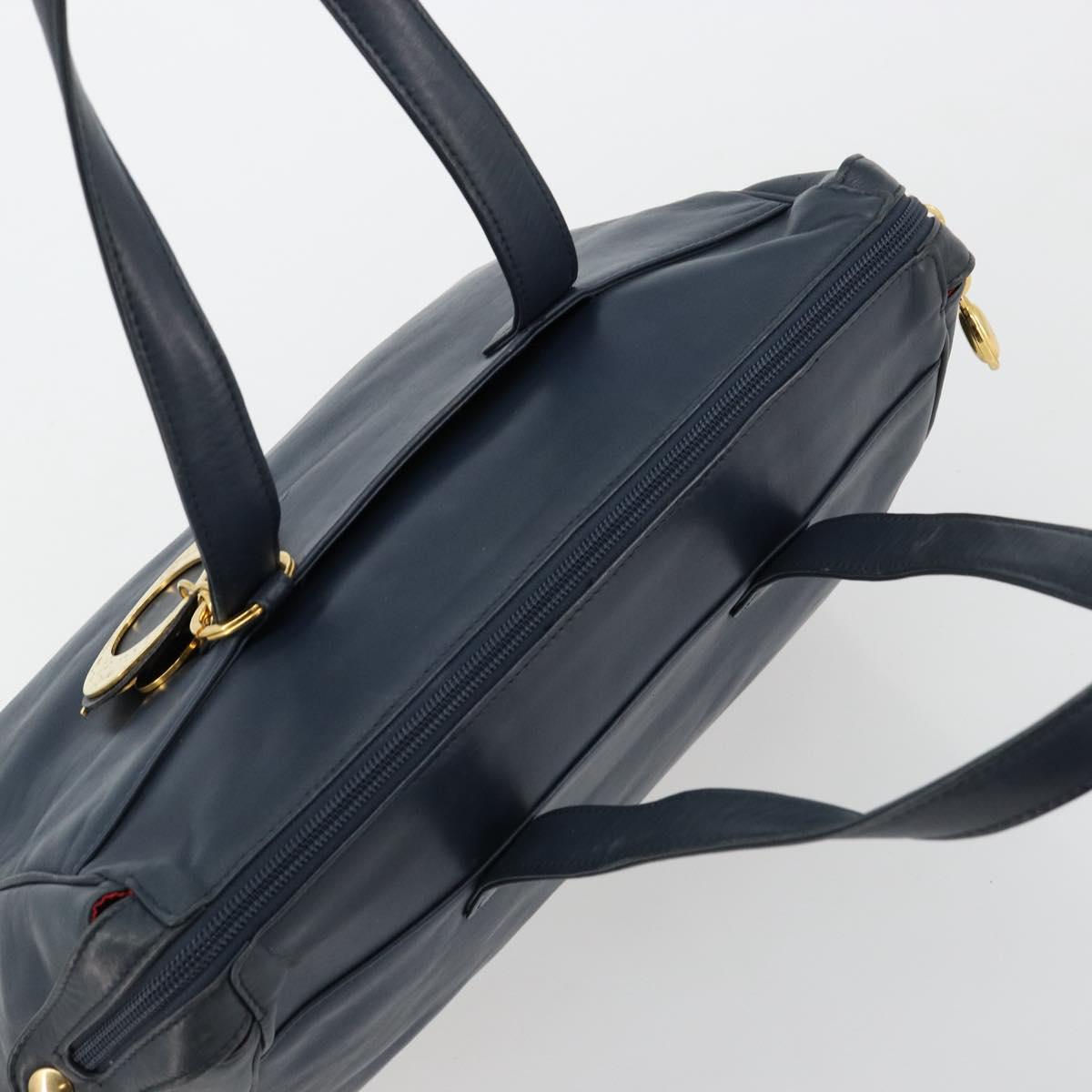 Christian Dior Hand Bag Leather Navy Gold Auth ka4387A