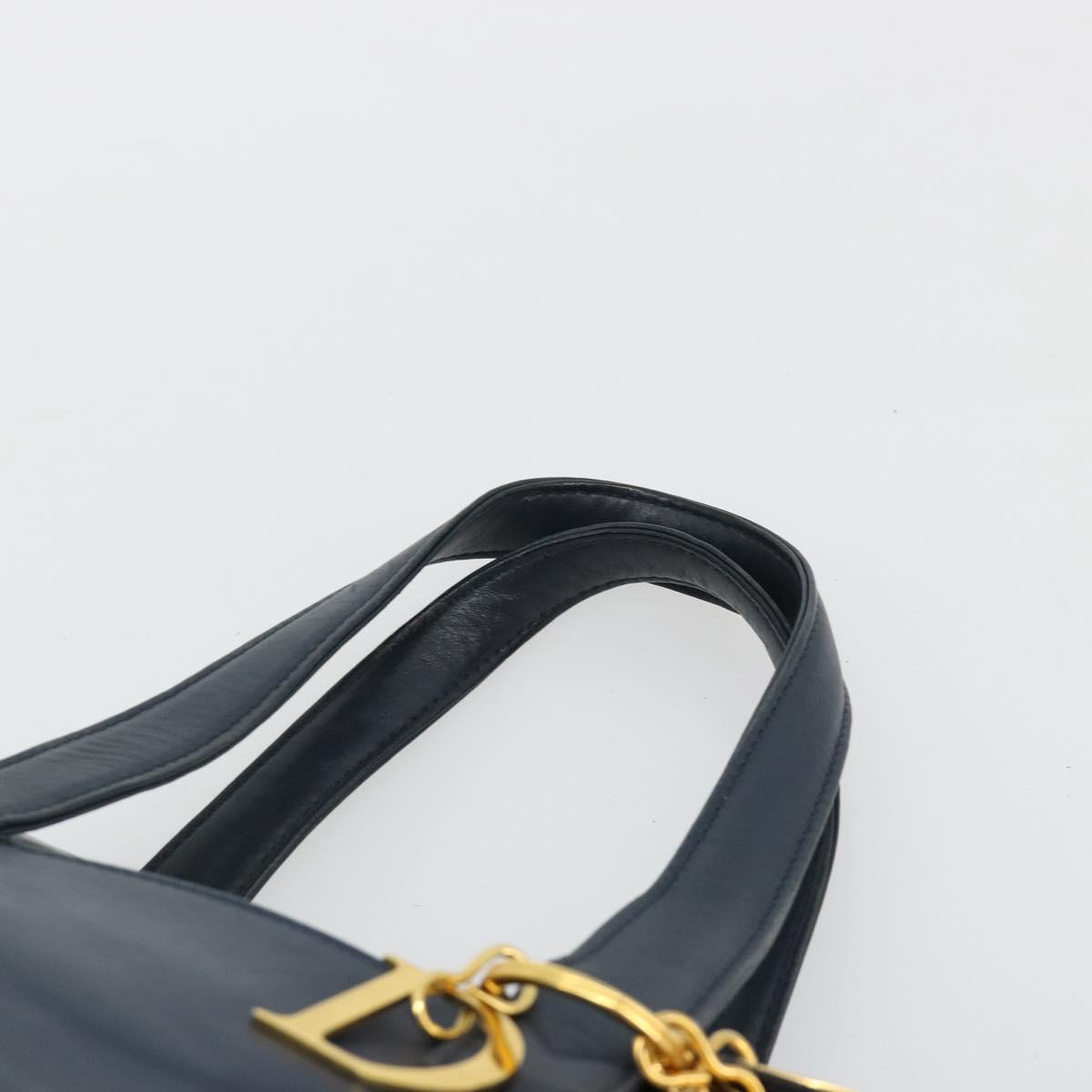 Christian Dior Hand Bag Leather Navy Gold Auth ka4387A