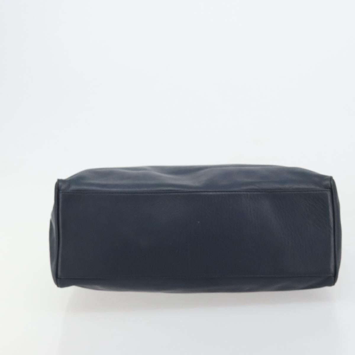Christian Dior Hand Bag Leather Navy Gold Auth ka4387A