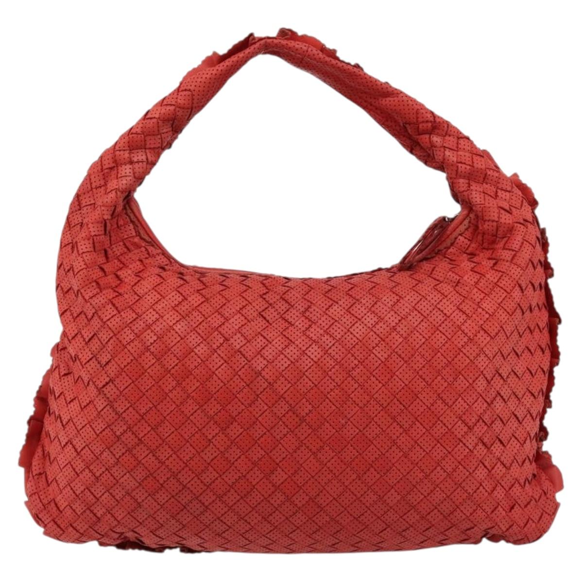BOTTEGA VENETA INTRECCIATO Hobo Bag Leather Red Silver 115653 Auth ka4388V