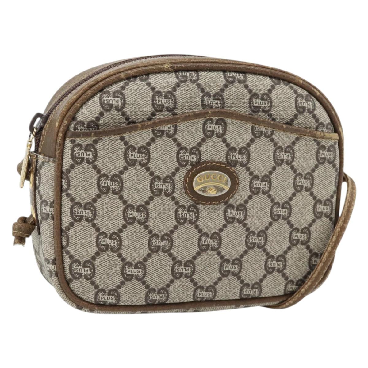 GUCCI GG Plus Supreme Shoulder Bag PVC Beige Gold Auth ka4394