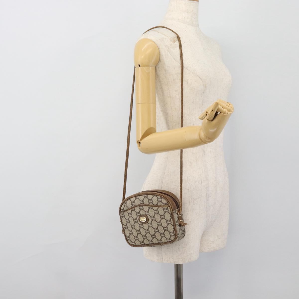 GUCCI GG Plus Supreme Shoulder Bag PVC Beige Gold Auth ka4394