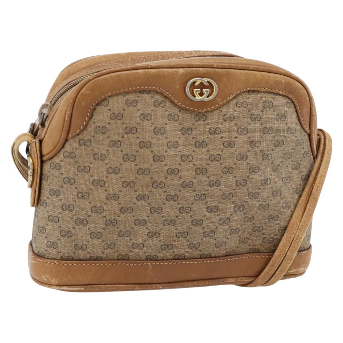 GUCCI Micro GG Supreme Shoulder Bag PVC Beige Gold Auth ka4395