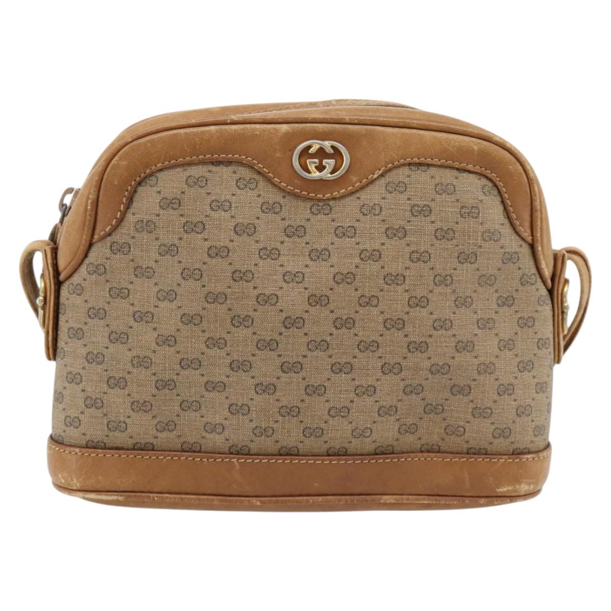 GUCCI Micro GG Supreme Shoulder Bag PVC Beige Gold Auth ka4395