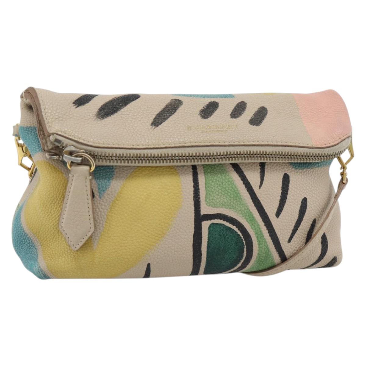 BURBERRY Shoulder Bag Leather Beige Gold Auth ka4396A