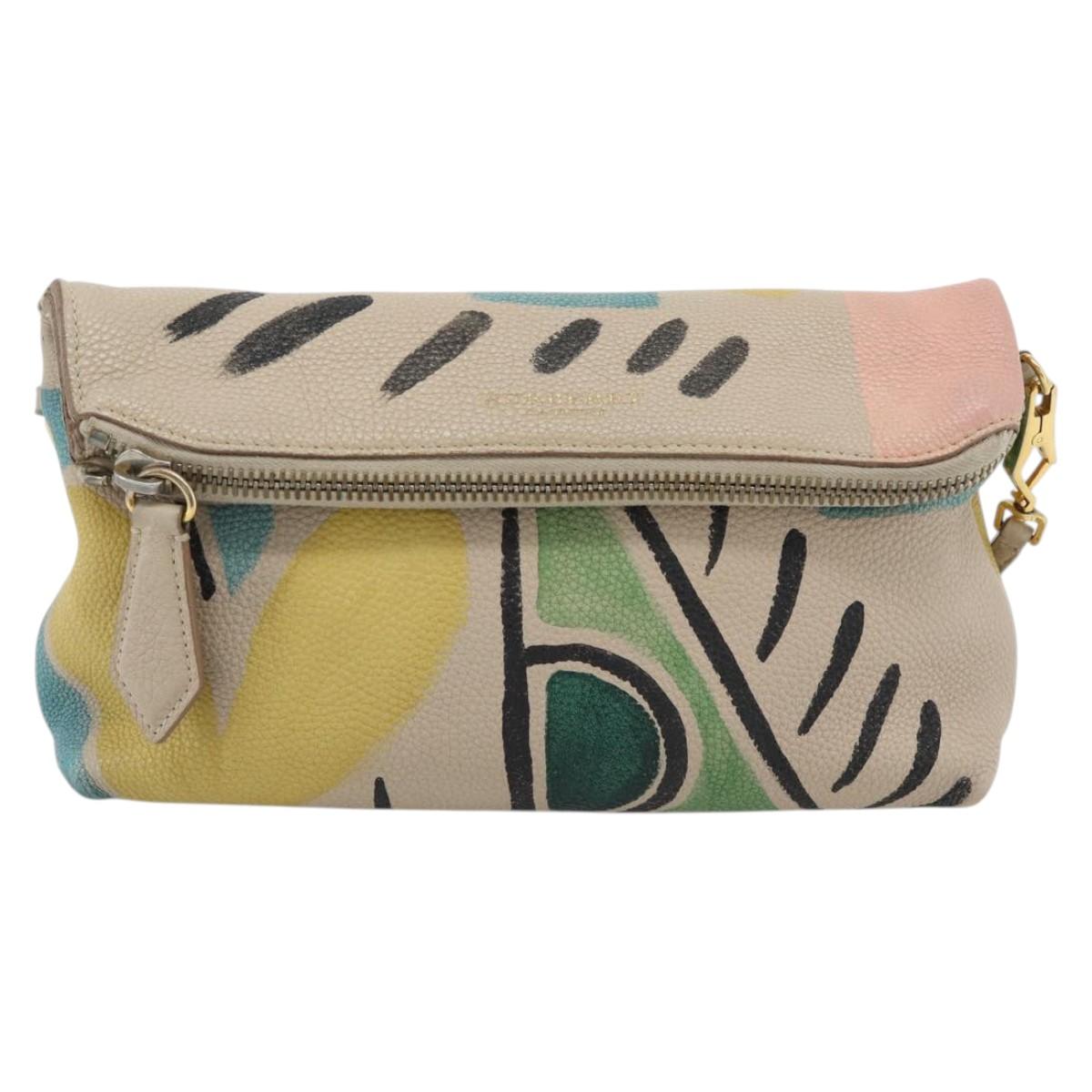 BURBERRY Shoulder Bag Leather Beige Gold Auth ka4396A