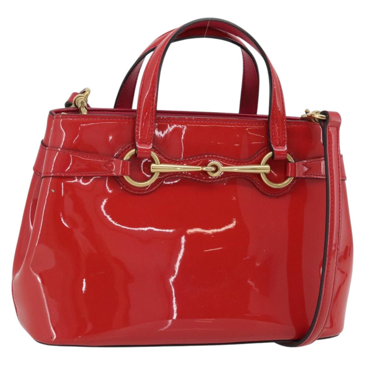 GUCCI Horsebit Hand Bag Patent leather 2way Pink Gold 371925 Auth ka4397A