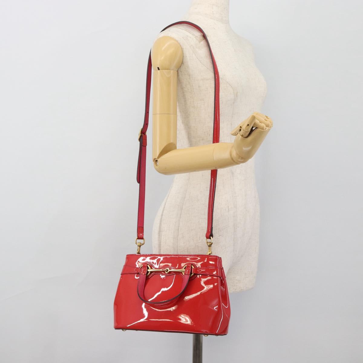 GUCCI Horsebit Hand Bag Patent leather 2way Pink Gold 371925 Auth ka4397A