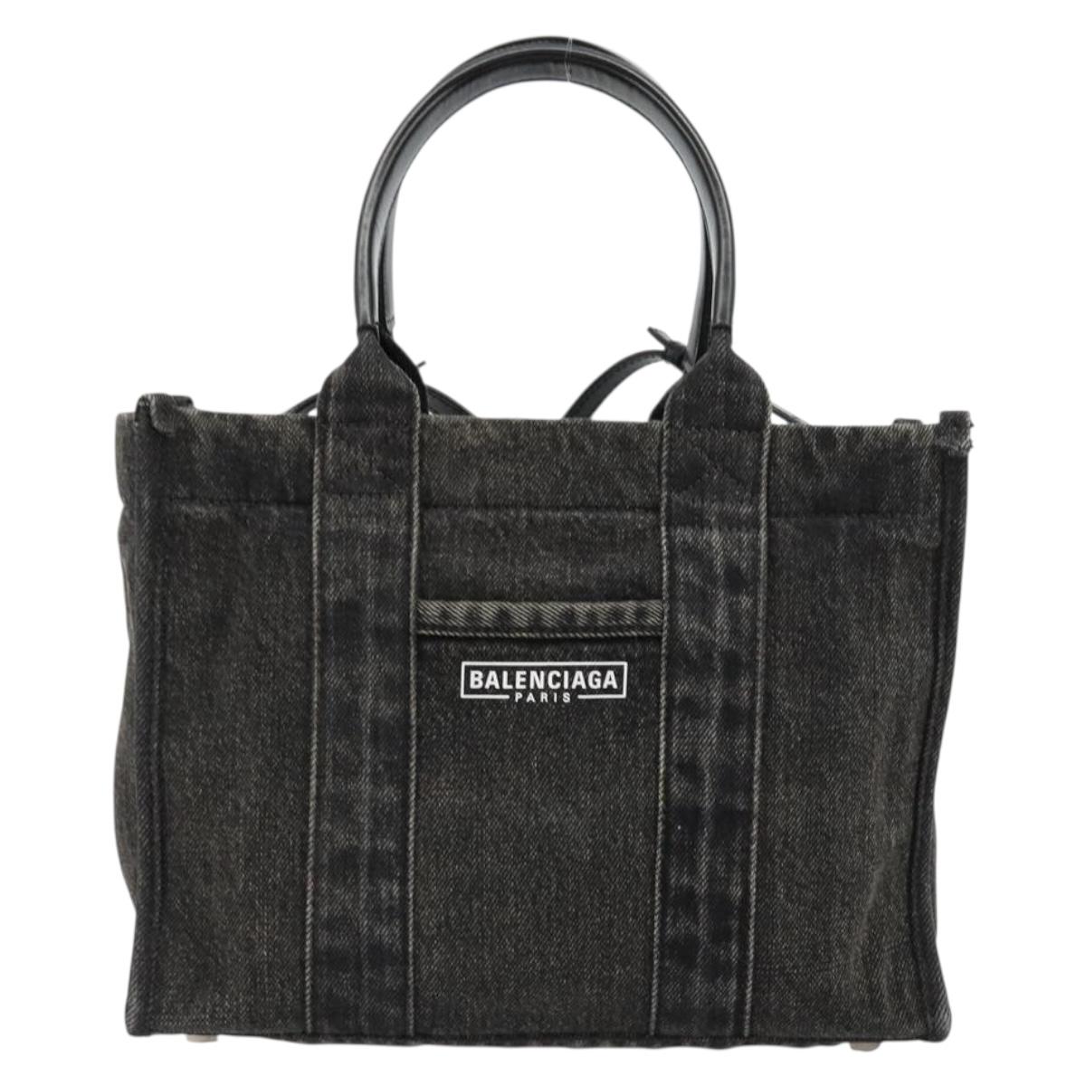 BALENCIAGA Hand Bag Denim 2way Black Silver 671402 Auth ka4398