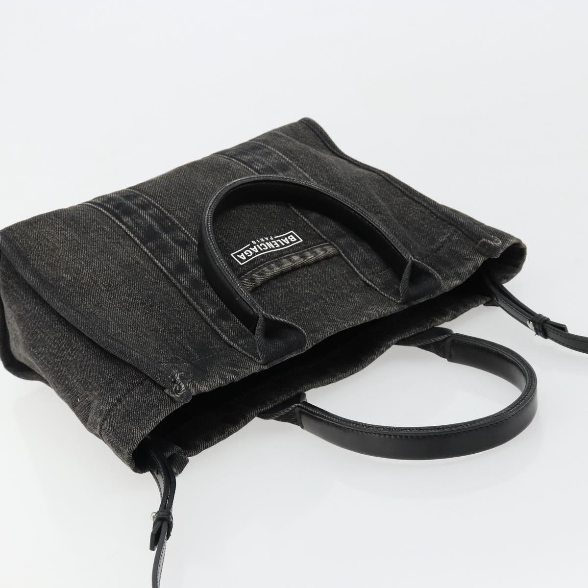 BALENCIAGA Hand Bag Denim 2way Black Silver 671402 Auth ka4398