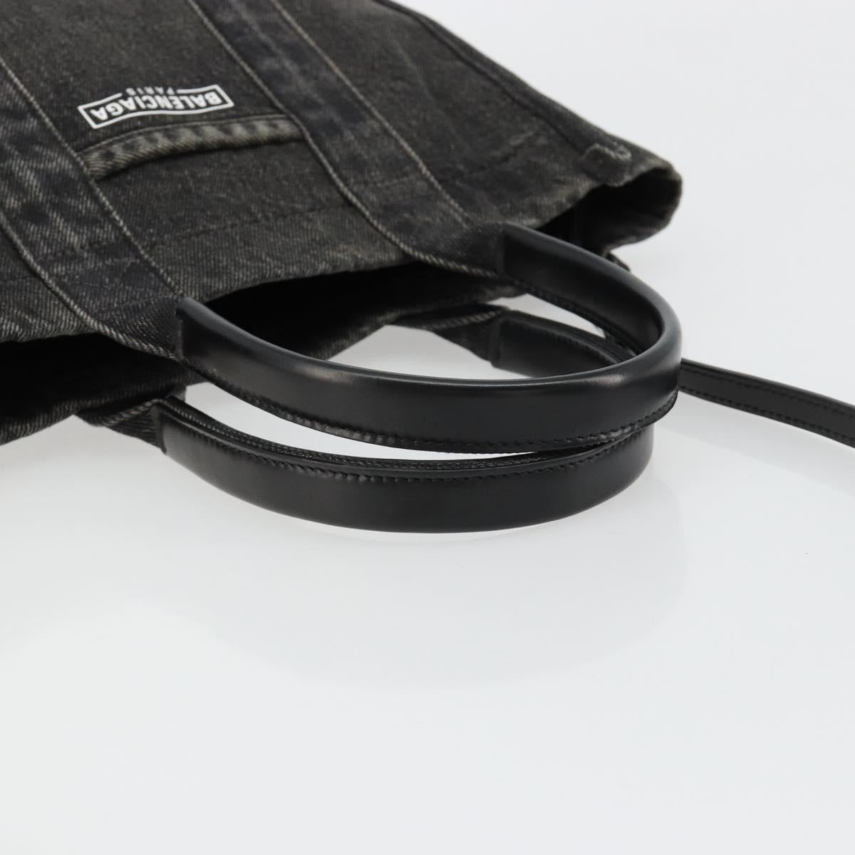 BALENCIAGA Hand Bag Denim 2way Black Silver 671402 Auth ka4398