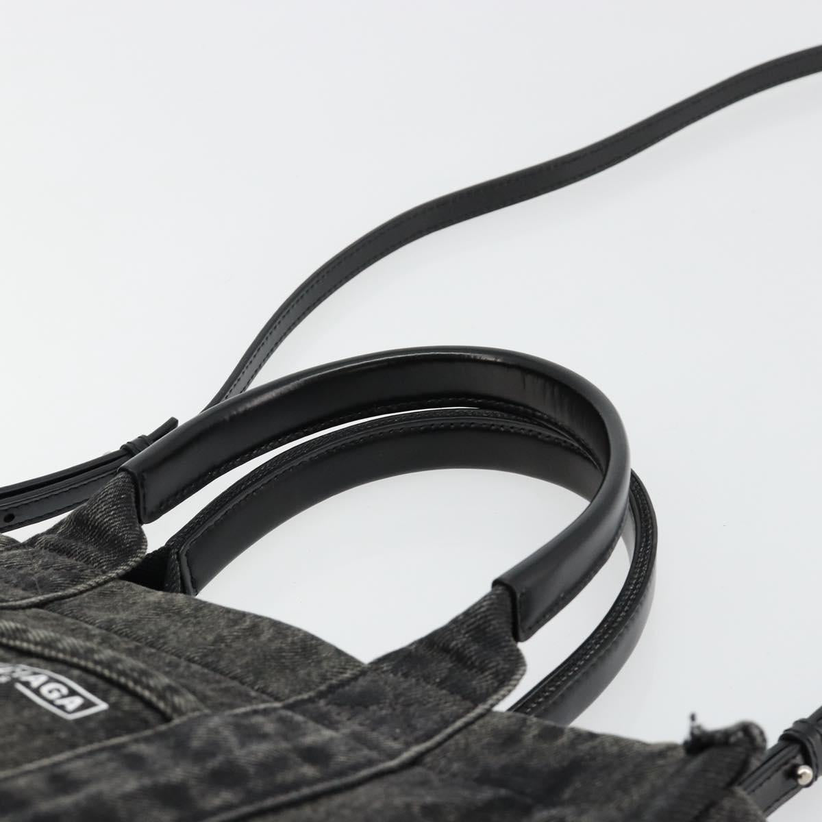 BALENCIAGA Hand Bag Denim 2way Black Silver 671402 Auth ka4398