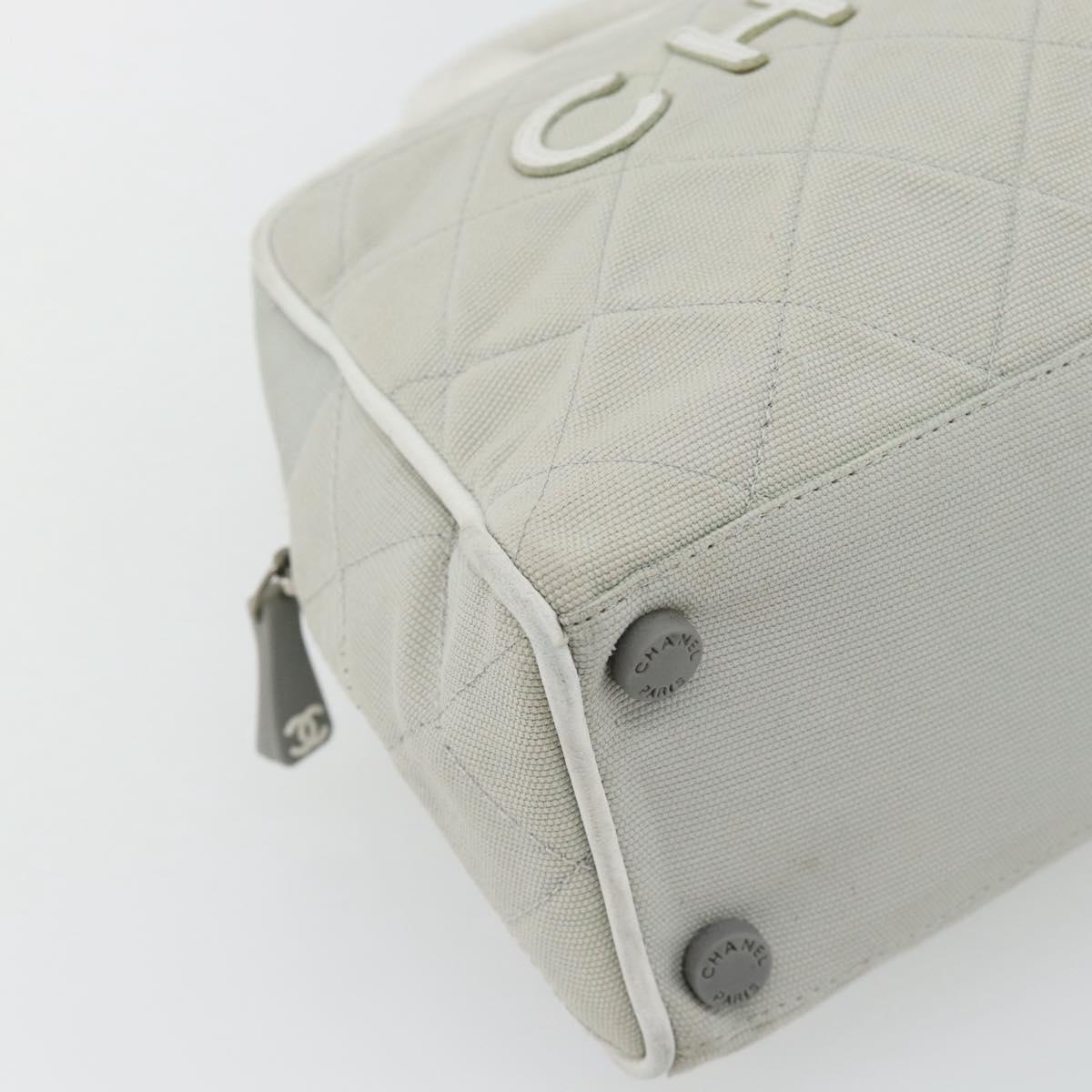 CHANEL Hand Bag Canvas Leather Gray Silver CC Auth ka4399A