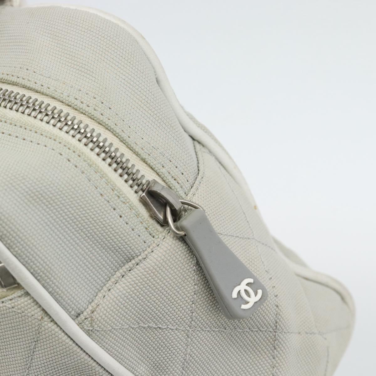 CHANEL Hand Bag Canvas Leather Gray Silver CC Auth ka4399A