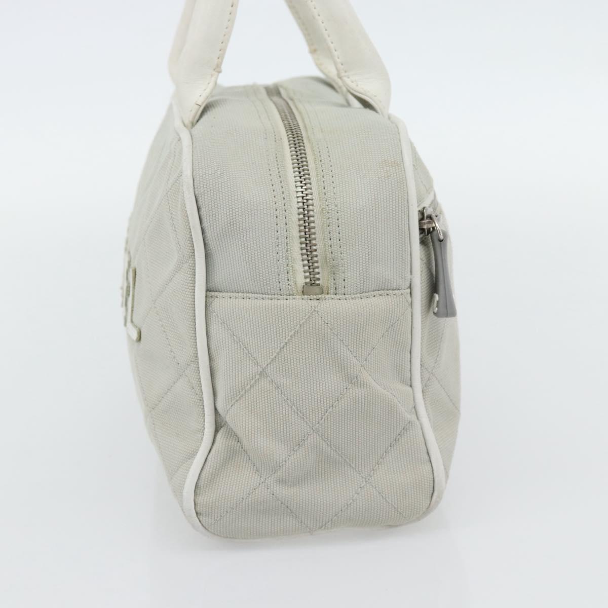 CHANEL Hand Bag Canvas Leather Gray Silver CC Auth ka4399A