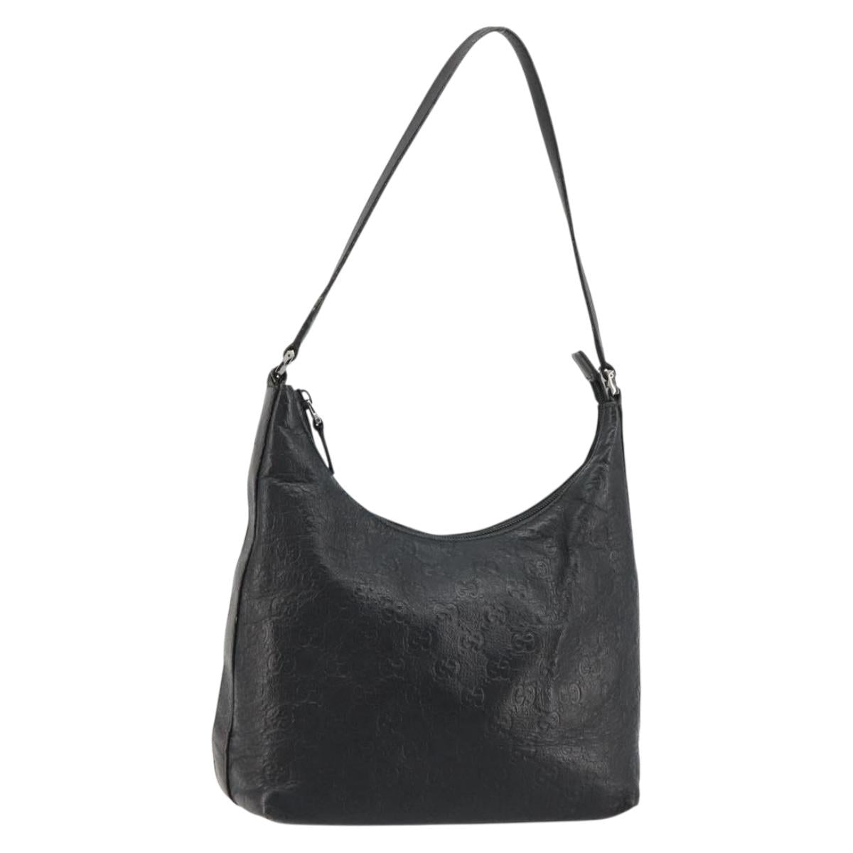 GUCCI GG Canvas Guccissima Shoulder Bag Leather Black Silver 257282 Auth ka4401